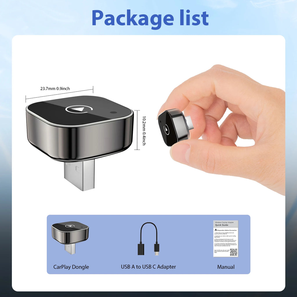 Безжичен 2-в-1 адаптер за CarPlay и Android Auto, 5GHz WiFi, Type-C/USB, Plug & Play за безжичен CarPlay