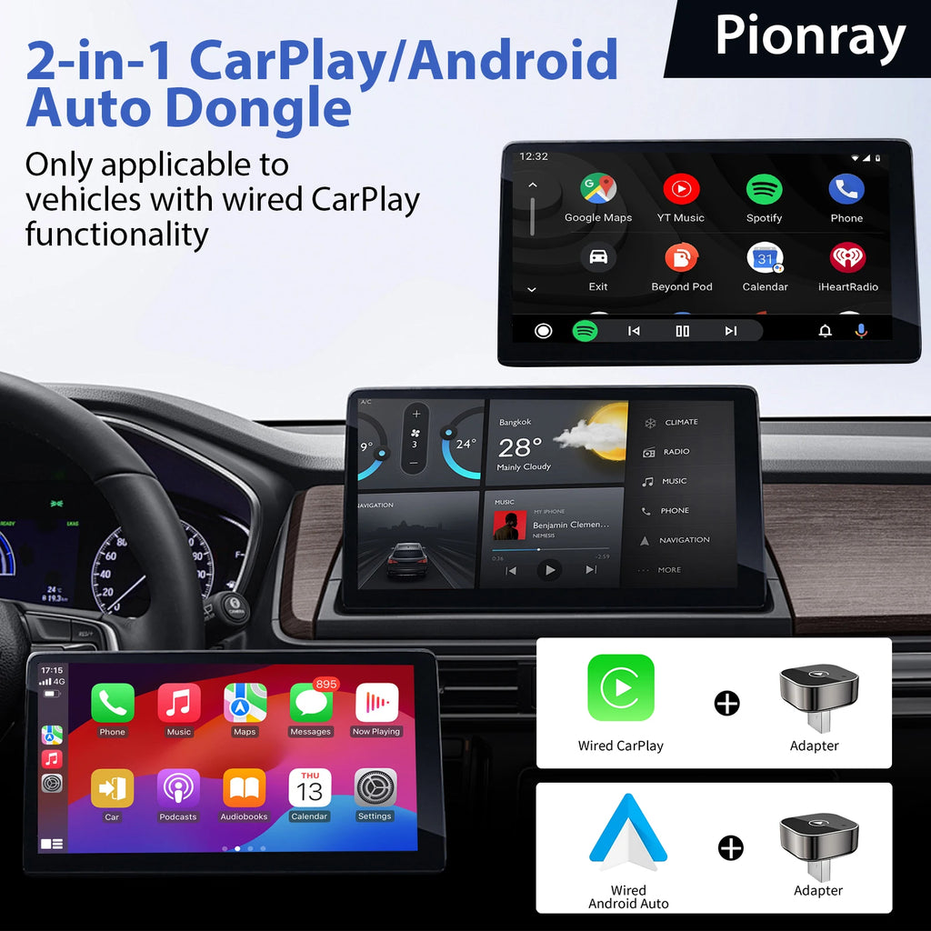 Безжичен 2-в-1 адаптер за CarPlay и Android Auto, 5GHz WiFi, Type-C/USB, Plug & Play за безжичен CarPlay
