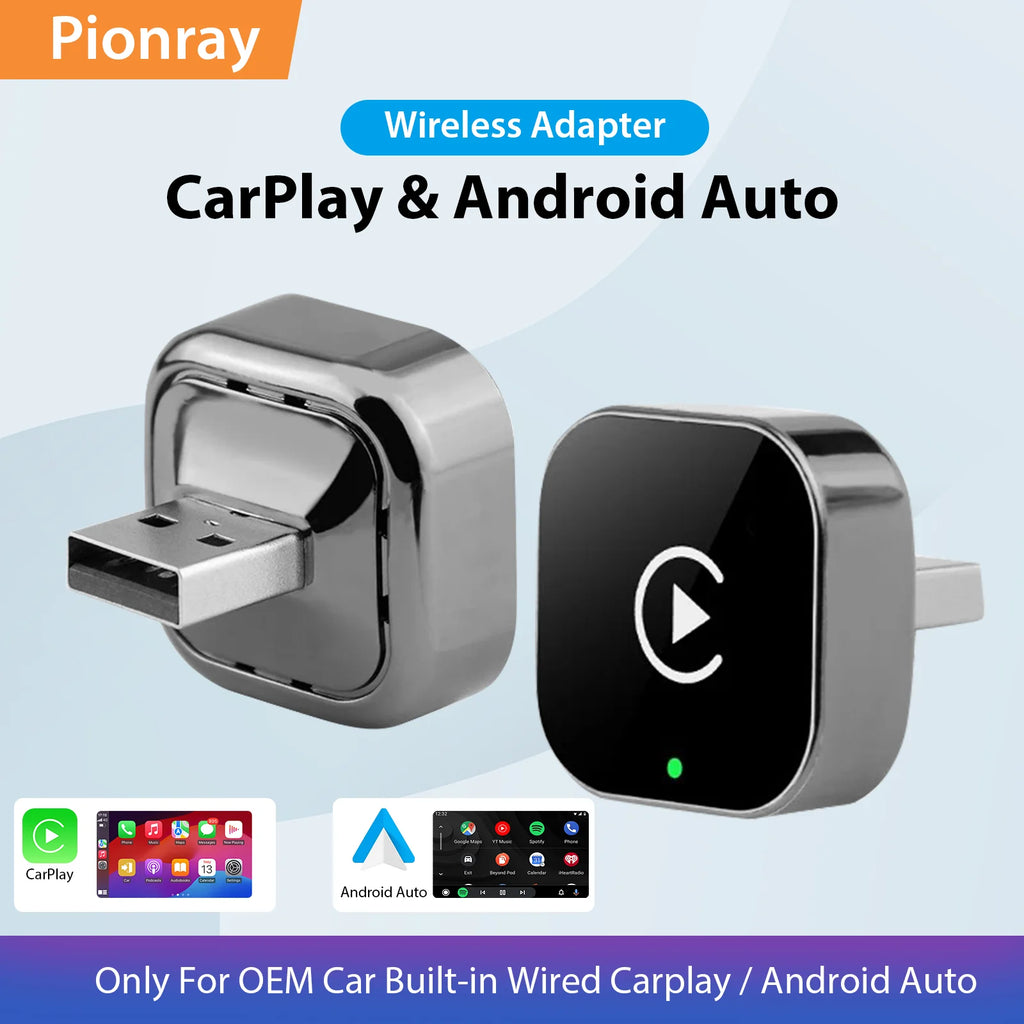 Безжичен 2-в-1 адаптер за CarPlay и Android Auto, 5GHz WiFi, Type-C/USB, Plug & Play за безжичен CarPlay