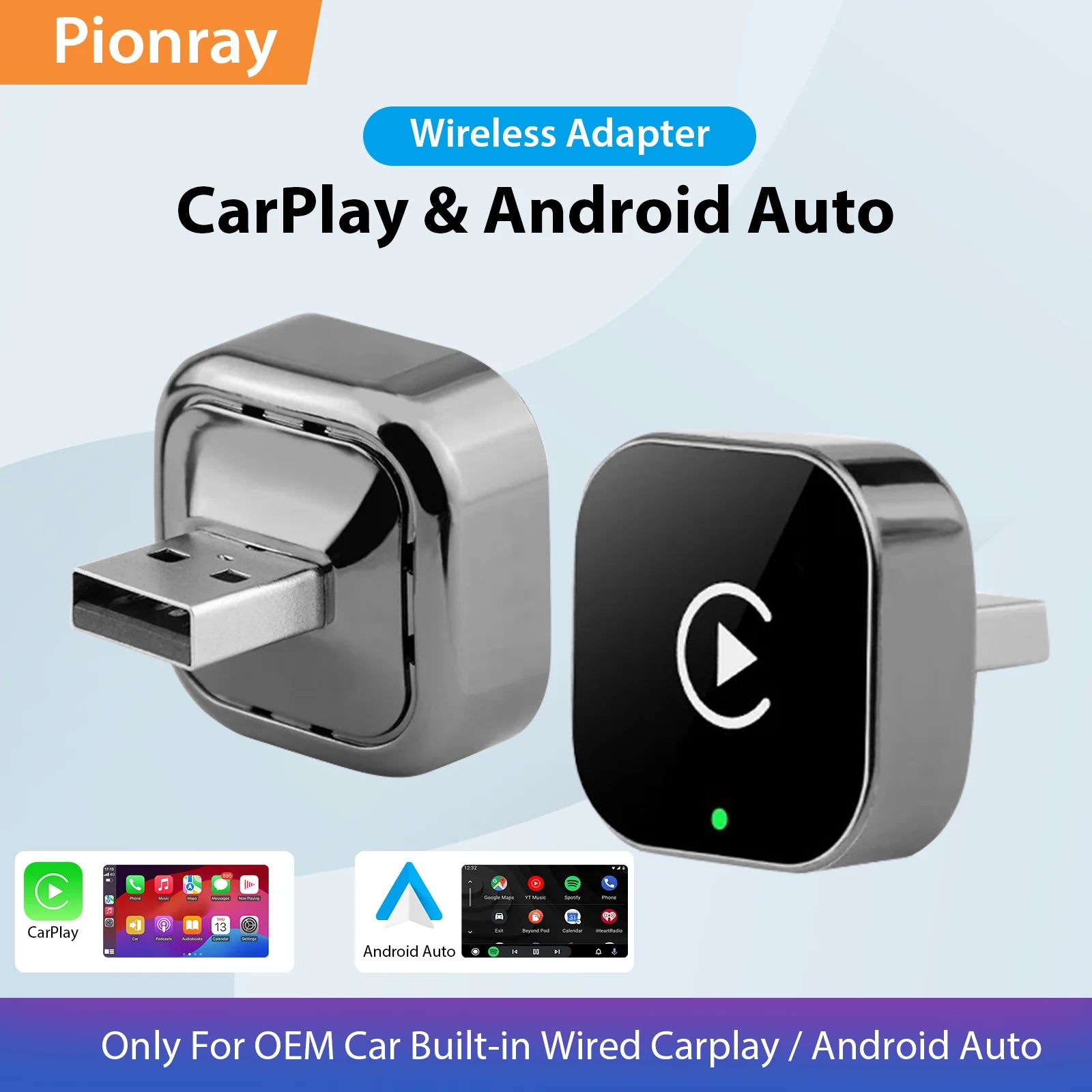 Безжичен 2-в-1 адаптер за CarPlay и Android Auto, 5GHz WiFi, Type-C/USB, Plug & Play за безжичен CarPlay